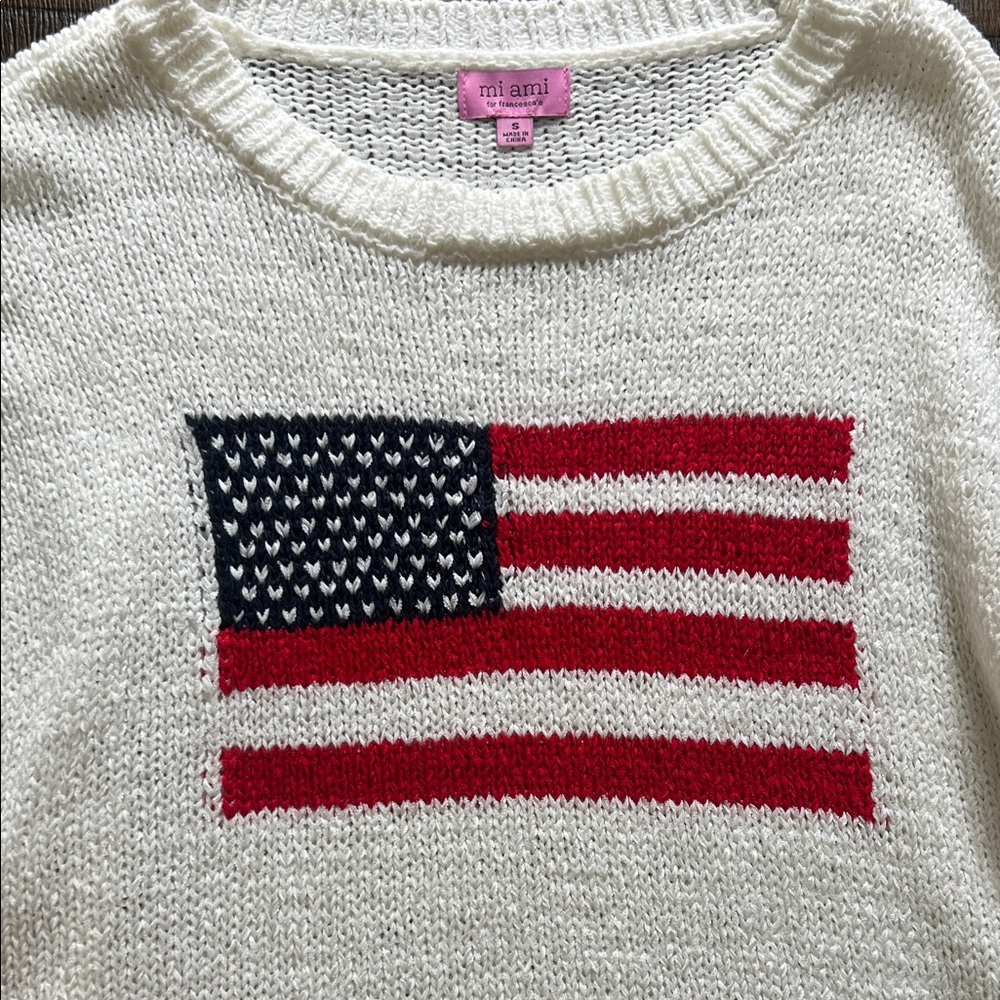White Sweater with American Flag Design - Picture 3 of 6
